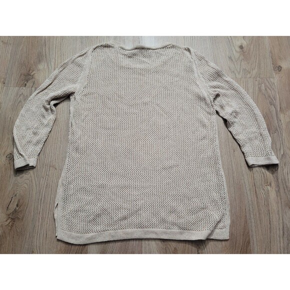 Talbots Open Chunky Knit Sweater Crewneck Pullover Tan Cream Size Medium - Picture 2 of 7